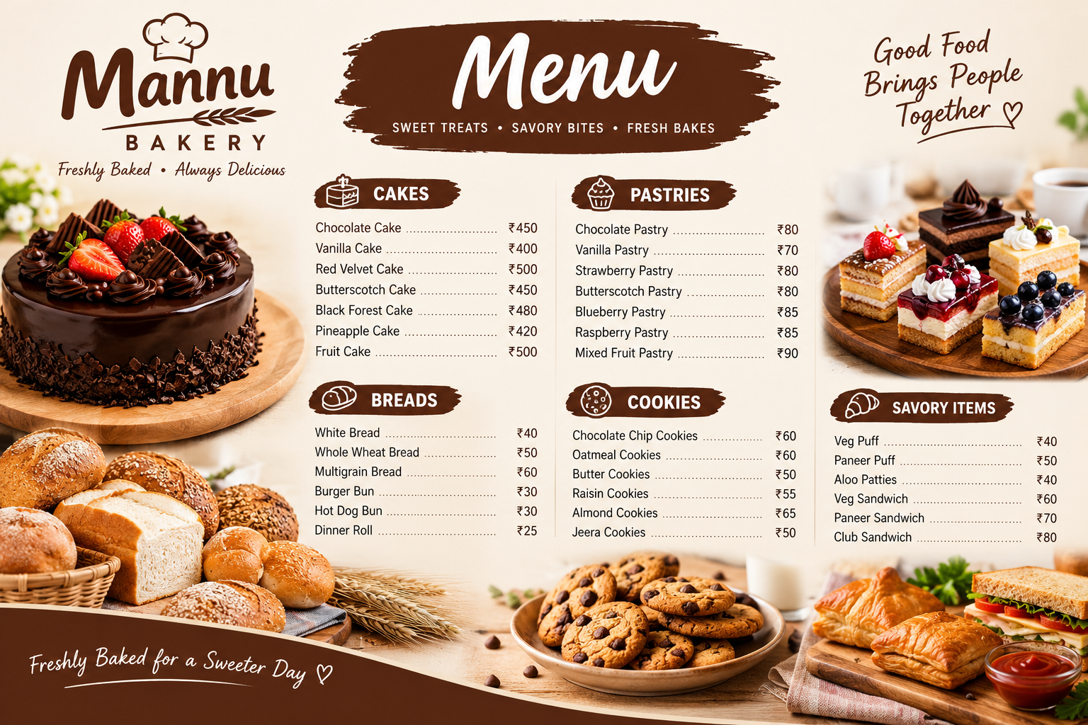 Bakery Menu | 100 % ultimate Fresh Bakery | mannu bakery